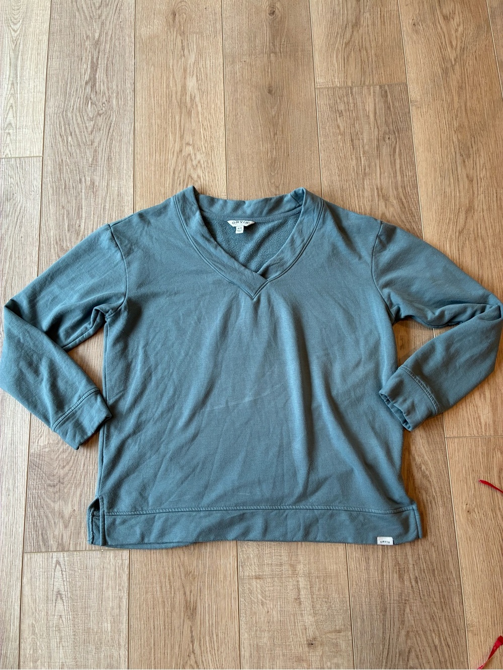 Orvis light blue/green V-Neck Long Sleeve Shirt super soft modal medium